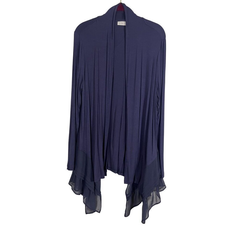 Logo Sweater Women M Blue Cardigan Pleated Neutral Minimalist Preppy Resort Boho